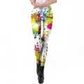 Women's 3D music note print leggings with colorful paint splashes and high waist fit - Colorful Music Notes (KDK2161)