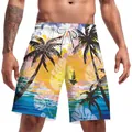 Dettaglio dei pantaloncini da mare da uomo con stampa tramonto tropicale e coulisse in vita - M / Vacanza Brillante (B134-045)
