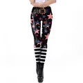 Women's tight leggings with US flag stars and stripes print and belt design - M / Faux Belt Star Stripes Street Style (KDK2203)