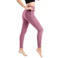 Pantalon de yoga alvéolé taille haute rose poudré avec poche latérale pour téléphone - S / Bas / Violet