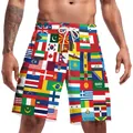 Short de bain homme à séchage rapide avec imprimés drapeaux et cordon blanc réglable - M / Style Collage Multi-Drapeaux (B134-053)