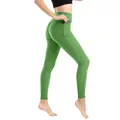 Leggings yoga a vita alta verde erba con trama a nido d'ape, tasche e effetto push-up - Verde