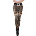 Dames stretch legging met 3D-tijgerprint, marmeren textuur en decoratieve riemopdruk - S / Marmeren Rotstextuur Stijl (KDK2138)