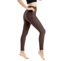 Leggings marrone scuro a nido d'ape a vita alta con pratica tasca laterale porta cellulare - Marrone