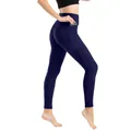 Pantaloni yoga blu scuro a vita alta con trama a nido d'ape e tasche laterali - Blu navy
