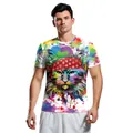 Heren wit T-shirt met 3D kleurrijke katten digitale print en splash art ontwerp - S / Bandana Kat Print (B129-9235)