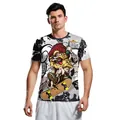 Heren T-shirt met ronde hals en zwart-wit straatgraffiti print met een skater - S / Skateboarder Grafiek (B129-9238)