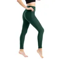 Pantaloni yoga a nido d'ape verde scuro a vita alta con tasca laterale per cellulare - Verde Scuro