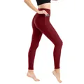 Leggings taille haute rouge foncé avec texture nid d'abeille et poches latérales pratiques - 2XL / Bas / Bordeaux