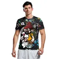 T-shirt noir pour homme avec imprimé dessin animé graffiti 3D coloré et style urbain - Graphique Graffiti Boy (B129-9239)