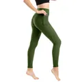 Pantaloni yoga verde militare a vita alta con trama a nido d'ape e tasca laterale - Verde militare