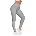 High waisted light grey honeycomb textured yoga pants with tummy control and push up effect - Gray