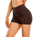 Women's high waist honeycomb texture yoga shorts in dark brown with scrunch butt lifting - Brown