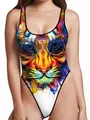 Badeanzug mit farbenfrohem 3D-Steampunk-Tiger-Digitaldruck für Damen im Set - Punk Stil Tiger Maske Druck (B149-022)