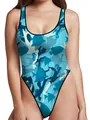 Damen Badeanzug mit blauem Meereslebewesen-Print und hohem Beinausschnitt im Slim-Fit - Blaues Meeresleben Muster (B149-029)