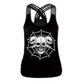 Canotta estiva punk gotica con stampa di teschi e spalline incrociate sulla schiena - Taglia S / Tre teschi spine (B104-192)