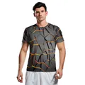 Herren T-Shirt mit 3D-Digitaldruck, grauen Scherben und orangefarbenen Lavamustern - S / Dunkelgrau Orange Geometrischer Riss (B129-9263)