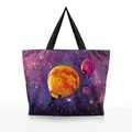 Purple starry galaxy tote bag with colorful hot air balloon print and black handles - Starry Sky Hot Air Balloon Style (BHB1050)