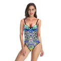 Colorful animal print one-piece swimsuit featuring vibrant zebra and leopard patterns - Colorful Pattern (B120-099)