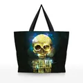 Halloween tote bag with golden disco skull print and Halloween All Night Party text - Halloween Skull Style (BHB1109)