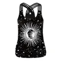 Canotta gotica con stampa sole luna e spalline incrociate sul retro per donna - Enorme stella della luna del sole (B104-196)