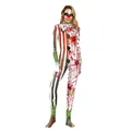 Clown-Cosplay-Body mit asymmetrischen Blutspritzern und schwarz-weißen Streifen zu Halloween - S / WB141-013