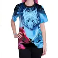 T-shirt a maniche corte con stampa 3D di branco di lupi e cielo stellato blu scuro - Galassia Tre Lupi (B121-128)