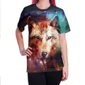 T-shirt a maniche corte con stampa lupo 3D realistica e motivi di nebulosa cosmica - Lupo Nebulosa (B121-126)