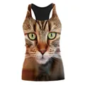 Canotta da donna con stampa gatto 3D, grafica animale realistica e design racerback - S / Stampa Viso Di Gatto (WDBS1020)