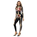 Women's rose and skeleton 3D print bodysuit for Halloween cosplay and stage performance - Black Skeleton Rose (WB142-008)