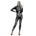Halloween-Body mit 3D-Skelett- und Rosendruck, Stehkragen für Erwachsene in Grau - S / Graues Roségold-Skelett (WB142-002)