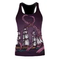 Canotta vogatore viola con stampa grafica 3D polpo vintage e nave a vela da donna - Stile Polpo Kraken con Cuore (WDBS1026)