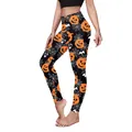 Women's Halloween high waist yoga leggings with orange pumpkin and spider web prints - S / Halloween Pumpkin Spider Web Print