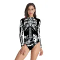 Body a maniche lunghe steampunk da donna con stampa meccanica di ossa in 3D - Stile Scheletro Parti Meccaniche Steampunk (WB120-013)