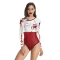 Body a maniche lunghe da donna per Halloween con macchie di sangue e stampa horror - Stile Stampa Chef Sangue Horror Bianco (WB120-025)