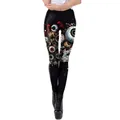 Leggings gothiques avec imprimés yeux réalistes et cornes rouges pour Halloween - S / Yeux de Diable d'Horreur Gothique (WKDK1092)