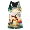 Canotta yoga da donna con stampa 3D silhouette surfista e onde al tramonto - Stile Silhouette del Surfista (WDBS1023)