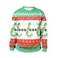 Kersttrui in muntgroen en rood met feestelijke patronen van rendieren en sneeuwvlokken - M / Kerstpatroon (SB102-004)