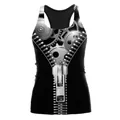 Canotta yoga racerback nera da donna con stampa 3D di ingranaggi punk industriali - Stile Ingranaggio Meccanico 3D (WDBS1027)