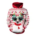 Kerst hoodie met 3D-hondenprint met rendieren en sneeuwvlokpatronen in witte kleur - M / Rood Wit Fair Isle Hond