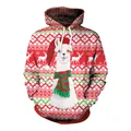 Kerst hoodie met 3D-print van alpaca en sneeuwvlokdetails voor dames en heren uniseks - M / Kerstrood Alpaca Print