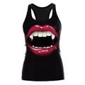 Canotta nera incrociata con stampa 3D bocca di vampiro e zanne per Halloween - Stile Labbra di Vampiro Bocca Rossa (WDBS1037)