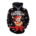 Ruime zwarte hoodie met rendierprint en Merry Christmas tekst voor heren en voor dames - M / Zwart Vrolijk Kerstfeest Rendier