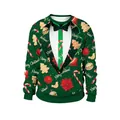 Groene kersttrui met tuxedo print en feestelijke kerstpatronen erop - M / Groen