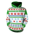 Christmas 3D print hoodie with green festive patterns, snowflakes and front pocket - M / Christmas Green White Print (SB101-023)