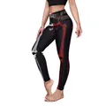 Women Halloween high waist leggings with red and white skeletal bone print in black - S / Red and White Skeleton Style (B230-1011)