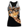 Canotta racerback da donna con stampa giraffa 3D e fondo nero a contrasto - Stile Giraffa Cartoon con Occhiali (WDBS1039)