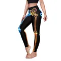Women's Halloween high-waisted leggings with neon blue and orange skull bone prints - S / Neon Skeleton Style (B230-1007)