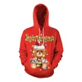 Red Christmas hoodie featuring a festive teddy bear print and Merry Christmas text - M / Christmas Bear (SB101-056)