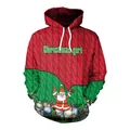 Kersttrui met capuchon, 3D-breipatroon, Kerstman-motief en feestelijke rood-groene kleuren - M / Rood en Groen Kerst Stijl (SB101-021)
